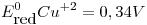 <tex>E_{\mbox{red}}^{0}Cu^{+2} =0,34 V</tex>