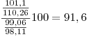 <tex>\frac{\frac{101,1}{110,26}}{\frac{99,06}{98,11}}100=91,6</tex>