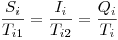 <tex> \frac{S_i} {T_{i1}} = \frac{I_i} {T_{i2}} = \frac{Q_i}{T_i} </tex>