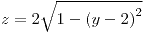 <tex>z=2\sqrt{1-\left(y-2\right)^{2}}</tex>