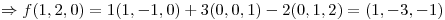 <tex>\Rightarrow f(1,2,0)=1(1,-1,0)+3(0,0,1)-2(0,1,2)=(1,-3,-1)</tex>