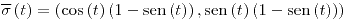 <tex>\overline{\sigma}\left(t\right)=\left(\cos\left(t\right)\left(1-\sen\left(t\right)\right),\sen\left(t\right)\left(1-\sen\left(t\right)\right)\right)</tex>