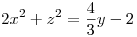<tex> 2x^2 + z^2 = \frac{4}{3}y - 2</tex>