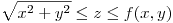 <tex>\sqrt{x^2+y^2} \leq z \leq f(x,y)</tex>