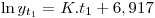 <tex> \ln y_{t_{1}} = K. t_{1} + 6,917 </tex>