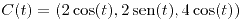 <tex>C(t)=\left(2 \cos(t),2\sen(t),4\cos(t)\right)</tex>