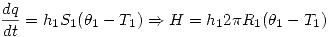 <tex>\frac{dq}{dt}=h_1S_1(\theta_1-T_1)\Rightarrow H=h_12\pi R_1(\theta_1-T_1)</tex>