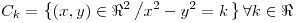 <tex>C_{k}=\left\{ \left(x,y\right)\in\Re^{2}\left/x^{2}-y^{2}=k\right.\right\} \forall k\in\Re</tex>