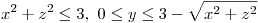 <tex> x^2+z^2\leq 3,\ 0 \leq y\leq 3- \sqrt{x^2+z^2}</tex>