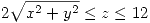 <tex>2 \sqrt{x^2+y^2} \leq z \leq 12</tex>