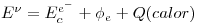 <tex>E^{\nu} = E_c^{e^-} + \phi_e + Q (calor)</tex>