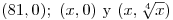 <tex> (81,0); \ (x,0)$ y $\left(x,\sqrt[4]{x}\right)</tex>