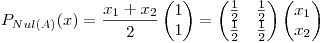 <tex>P_{Nul(A)}(x)=\frac{x_{1}+x_{2}}{2}\begin{pmatrix}{1}\\ {1}\end{pmatrix}=\begin{pmatrix}{\frac{1}{2}}&{\frac{1}{2}}\\ {\frac{1}{2}}&{\frac{1}{2}}\end{pmatrix}\begin{pmatrix}{x_{1}}\\ {x_{2}}\end{pmatrix}</tex>