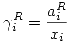 <tex>\displaystyle\gamma_i^R=\frac{a_i^R}{x_i}</tex>