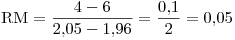 <tex>\mbox{RM}=\frac{4-6}{2.05-1.96}=\frac{0.1}{2}=0.05</tex>