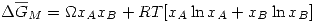 <tex>\Delta \overline{G}_M=\Omega x_Ax_B+RT[ x_A\ln{x_A} +x_B\ln{x_B}]</tex>