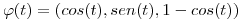 <tex>\varphi(t)=(cos(t), sen(t), 1-cos(t))</tex>