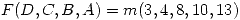 <tex>F(D,C,B,A) = m( 3,4,8,10,13) </tex> <tex>F(D,C,B,A) = m( 3,4,8,10,13) </tex>
