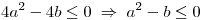 <tex>4a ^{2} -4b \leq 0 \; \Rightarrow \; a^{2}-b\leq  0</tex>