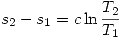 <tex> s_2-s_1=c\ln{\frac{T_2}{T_1}} </tex>
