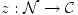 <tex> z:\mathcal{N}\rightarrow\mathcal{C} </tex>