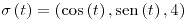 <tex>\sigma\left(t\right)=\left(\cos\left(t\right),\sen\left(t\right),4\right)</tex>