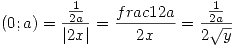 <tex>(0;a) = \frac{\frac1{2a}}{|2x|} = \frac{frac1{2a}}{2x} = \frac{\frac1{2a}}{2 \sqrt{y}}</tex>