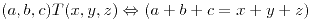 <tex> (a,b,c)T(x,y,z) \Leftrightarrow (a+b+c = x+y+z) </tex>