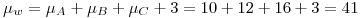 <tex>\mu_w = \mu_A+\mu_B+\mu_C+3 = 10+12+16+3 = 41</tex>