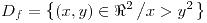 <tex>D_{f}=\left\{ \left(x,y\right)\in\Re^{2}\left/x>y^{2}\right.\right\} </tex>