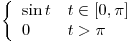 <tex> \left\{ \begin{array}{ll}\sin t & t \in  [0, \pi]\\0 & t > \pi\\\end{array} \right. </tex>