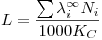 <tex>L=\frac{\sum \lambda_i^\infty N_i}{1000 K_C}</tex>