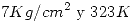 <tex>7 Kg/cm^2\mbox{ y }323K</tex>