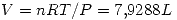<tex> V=nRT/P=7.9288L </tex>