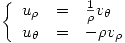 <tex> \left\{ \begin{array}{rcl} u_\rho & = & \frac{1}{\rho}v_\theta \\ u_\theta & = & -\rho v_\rho \end{array}\right. </tex>