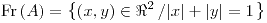 <tex>\text{Fr}\left(A\right)=\left\{ \left(x,y\right)\in \Re^{2}\left/\left|x\right|+\left|y\right|=1\right.\right\} </tex>