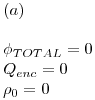 <tex>(a) \\ \\ \phi_{TOTAL}   = 0 \\  Q_{enc}  = 0  \\  \rho _0  = 0 \\ </tex>
