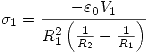 <tex> \sigma_1=\frac{-\varepsilon_0V_1}{R_1^2 \left( \frac{1}{R_2}-\frac{1}{R_1}\right)} </tex>