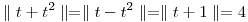 <tex>\parallel t+t^{2}\parallel = \parallel t-t^{2}\parallel = \parallel t+1 \parallel =4 </tex>
