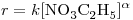 <tex> r=k[\ce{NO3C2H5}]^\alpha </tex>