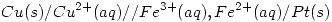 <tex> Cu (s)/Cu^{2+}(aq)// Fe^{3+}(aq), Fe^{2+}(aq) / Pt(s)</tex>