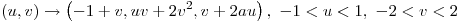 <tex>(u,v)\rightarrow\left(-1+v,uv+2v^2,v+2au\right),\ -1<u<1 ,\ -2<v<2</tex>