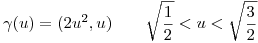 <tex>\gamma(u)=(2u^2,u) \qquad \sqrt { \frac {1}{2} }<u<\sqrt { \frac {3}{2} }</tex>