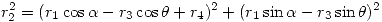 <tex>r_2^2=(r_1\cos{\alpha}-r_3\cos{\theta}+r_4)^2+(r_1\sin{\alpha}-r_3\sin{\theta})^2</tex>