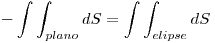 <tex> - \int \int_{plano} dS = \int \int_{elipse} dS </tex>