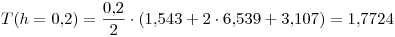 <tex>T(h = 0.2) = \frac{0.2}{2} \cdot ( 1.543 + 2 \cdot 6.539 + 3.107 ) = 1.7724</tex>