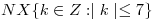 <tex> N X \{ k \in Z: \mid k\mid\leq 7\}</tex>