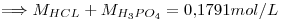 <tex>\Longrightarrow M_{HCL}+M_{H_3PO_4}=0.1791mol/L</tex>