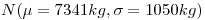 <tex>N( \mu =7341kg,  \sigma=1050kg)</tex>