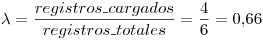 <tex> \lambda = \frac{registros\_cargados}{registros\_totales} = \frac{4}{6} = 0.66</tex>